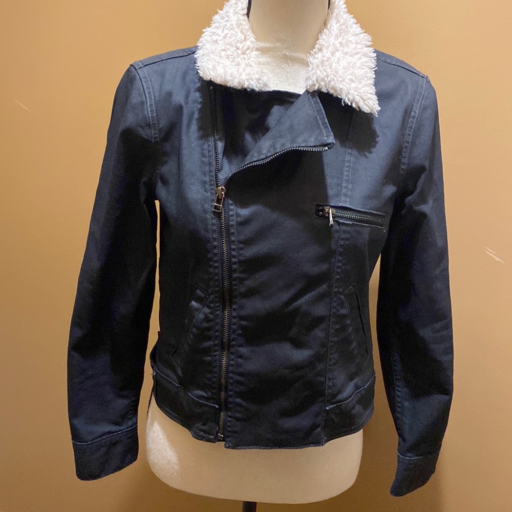 Women's Black Sherpa Collar Moto Jacket